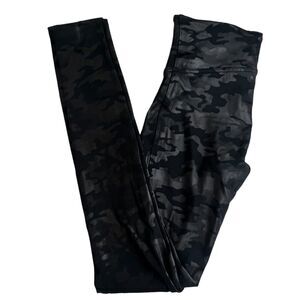 Spanx Womens Black Camo Faux Leather Full‎ Length Leggings Small